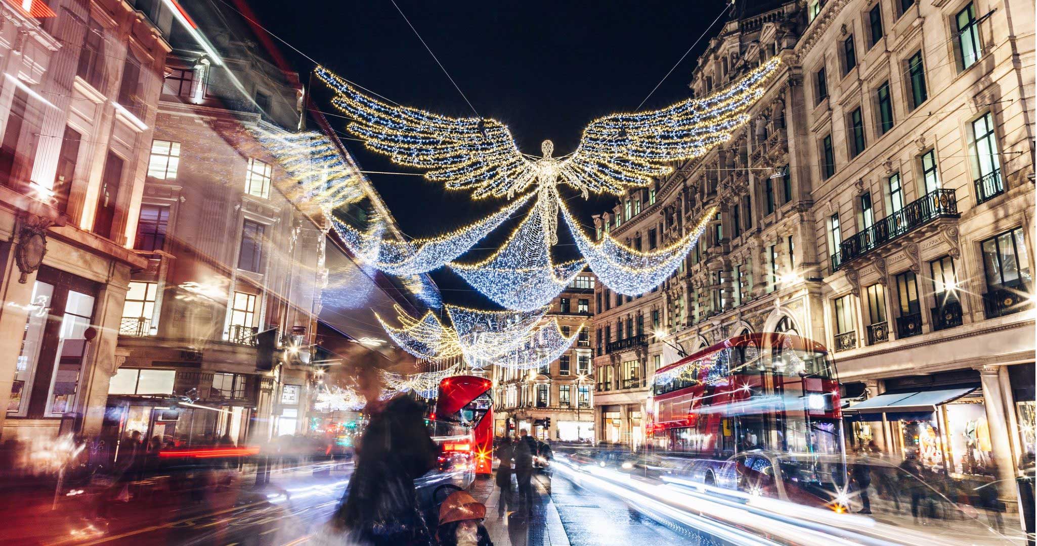 Angel shape decorations on regent street Christmas