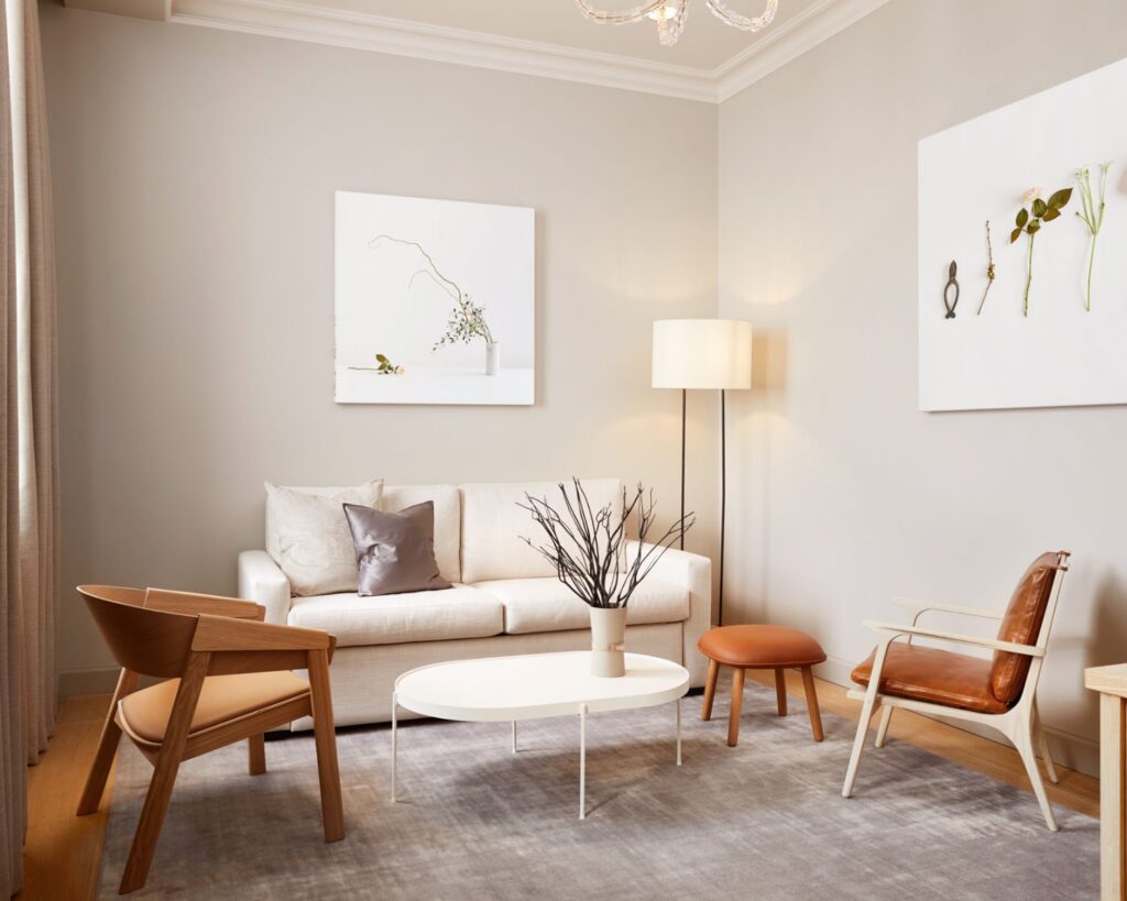 Luxury hotel suite with terrace garden and elegant bathroom at The Prince Akatoki London.