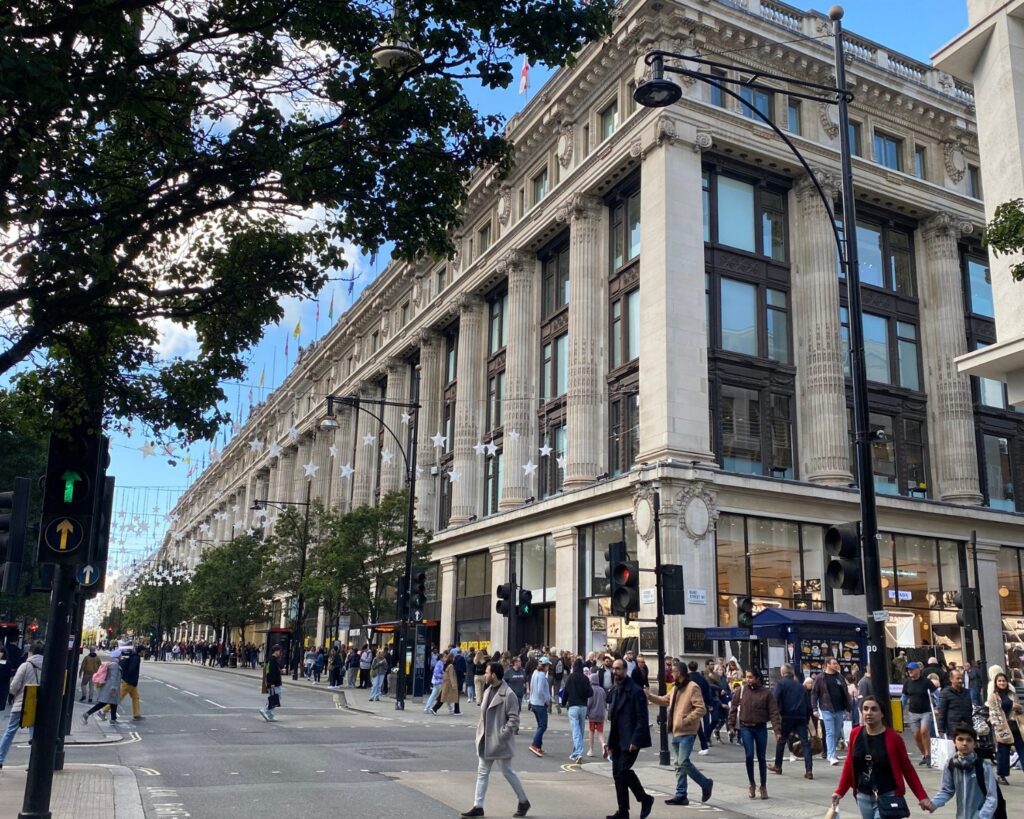 Selfridges world famous department store on Oxford Street, London.